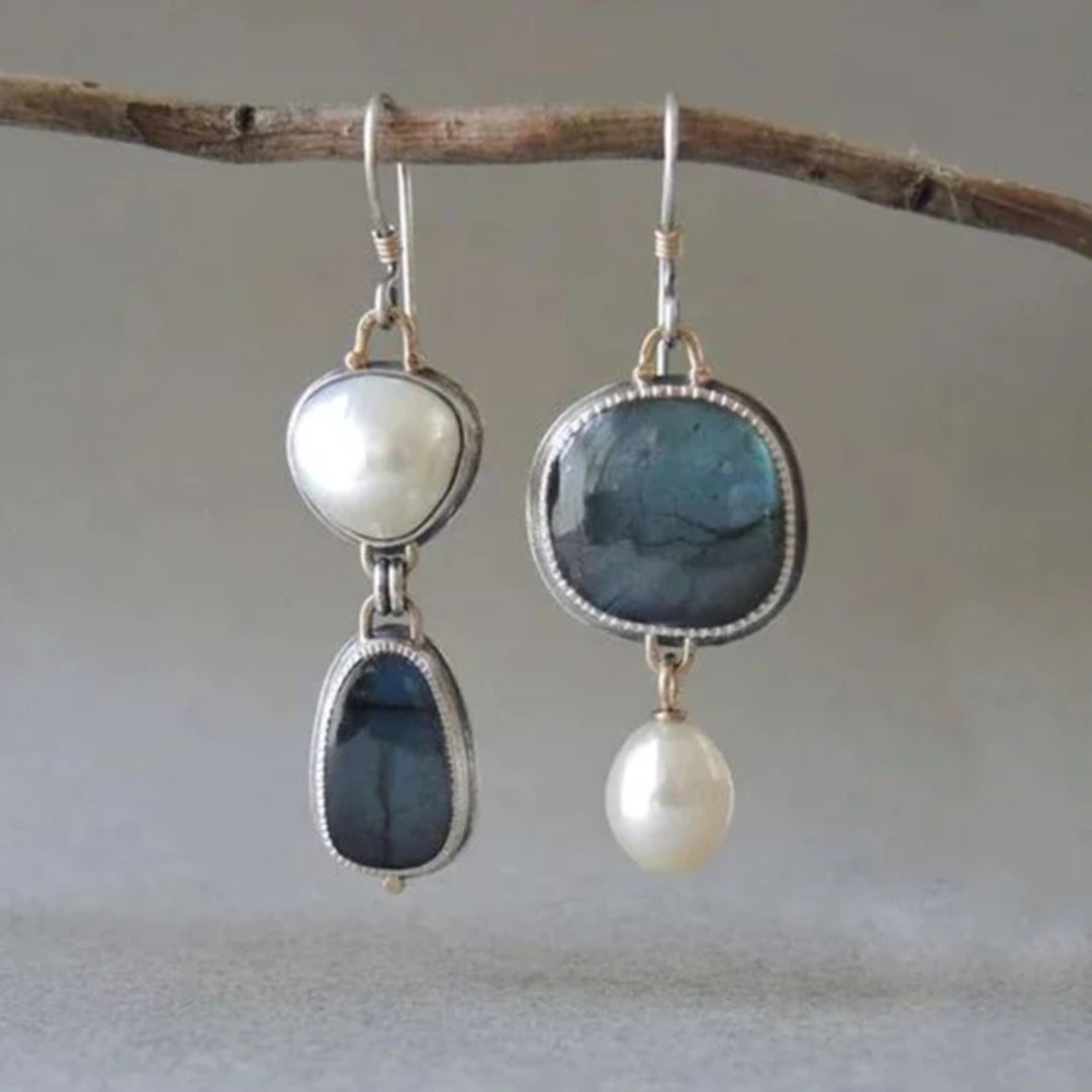 Blue Stone Pearl Earrings | DAKOTA