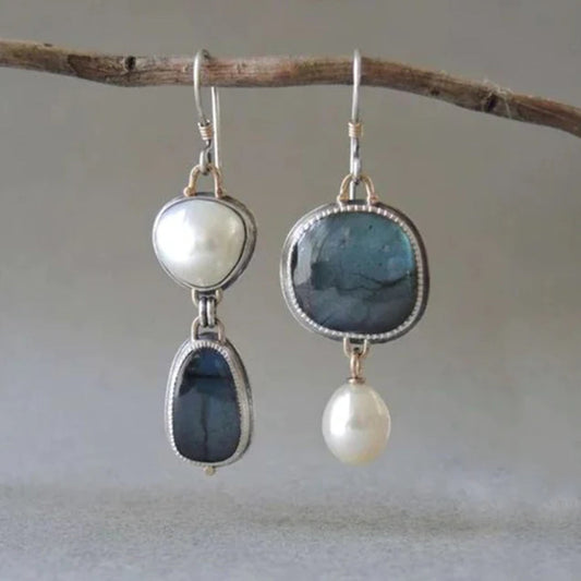 Blue Stone Pearl Earrings | DAKOTA