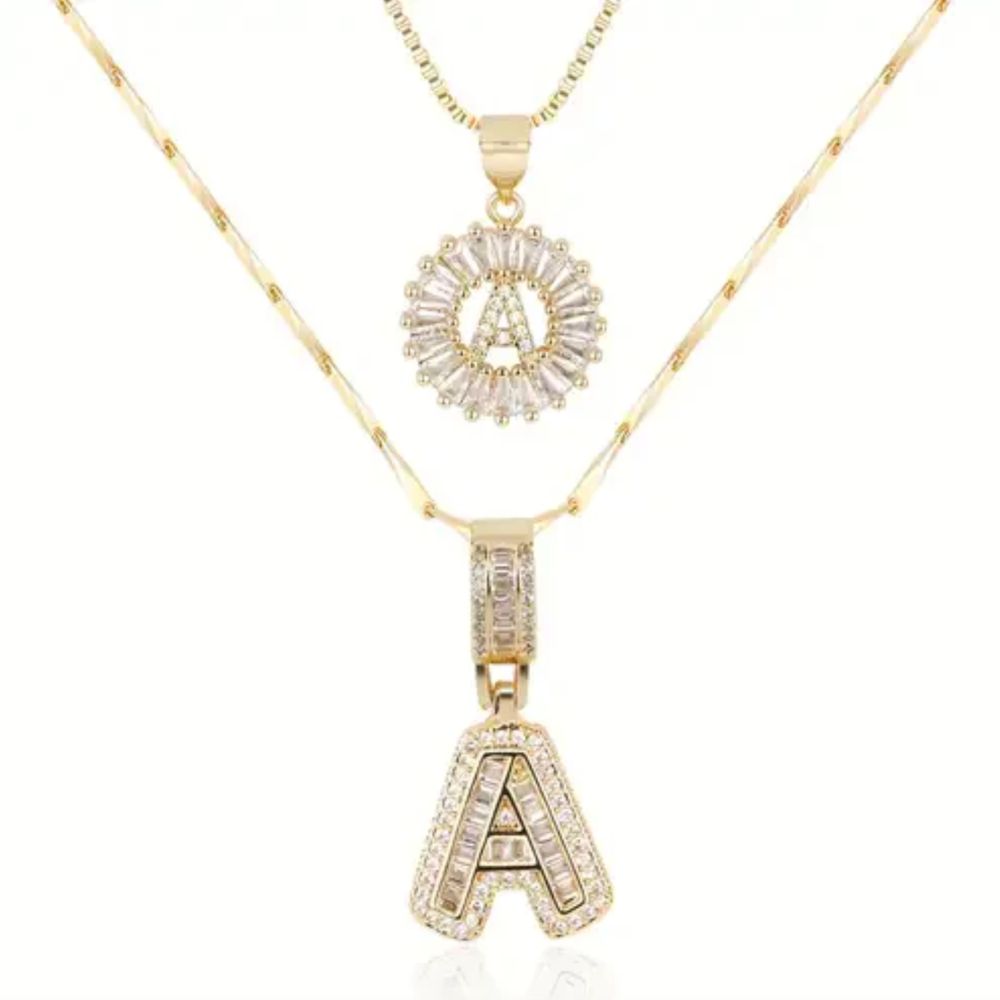 Letter Initial Necklace 2Pcs Set | ZAYA