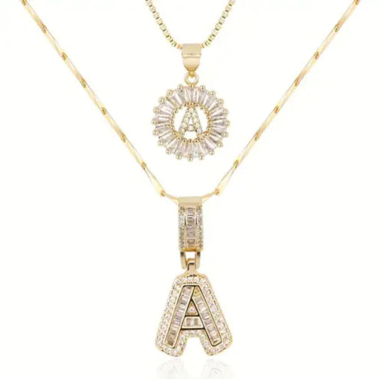 Letter Initial Necklace 2Pcs Set | ZAYA
